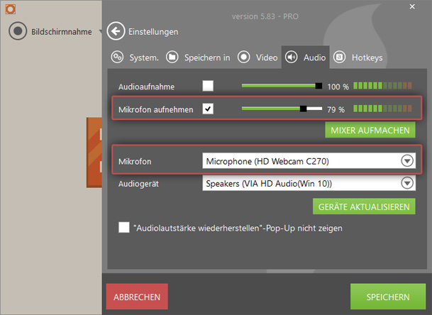 Die Reiter Audio der Webcam Aufnahme Software